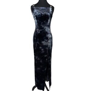 Vintage Women Y2K Blue Velvet Bodycon Maxi Evening Dress Sz 3 Whimsigoth Regency